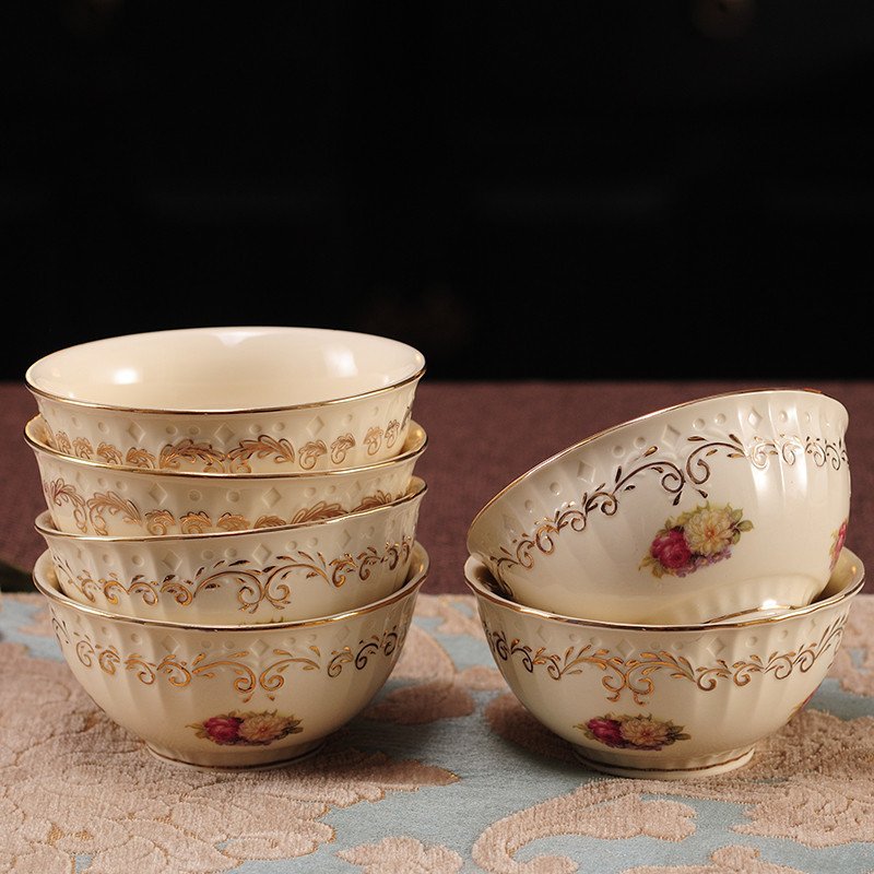 1623221718436.jpg Water-painted Gold-rimmed Tableware Set Plates And Bowls In Bulk - Image 1